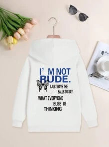 1pc Girl Casual Printed Warm Sweatshirt, Thermal Lined, Long Sleeve Pullover Top For Autumn/Winter, Youth/Teen - Unique Hooded Design Inspires Tween Girl' Creativity - White - View 1