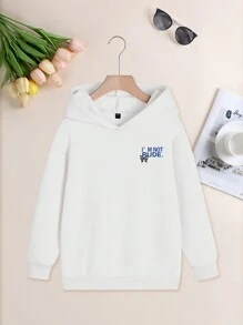 1pc Girl Casual Printed Warm Sweatshirt, Thermal Lined, Long Sleeve Pullover Top For Autumn/Winter, Youth/Teen - Unique Hooded Design Inspires Tween Girl' Creativity - White - View 2
