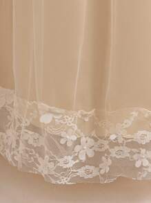 少女优雅花卉蕾丝网纱长袖花童礼服，不含头饰