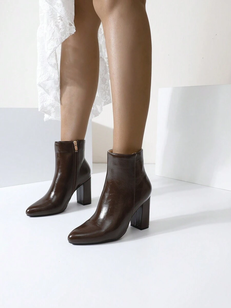 Timesize 巧克力色短靴、时尚踝靴、粗高跟靴、各种图案