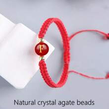 1Pc Natural Crystal Agate 10mm Ruby Bracelet, 26 Letter Bracelet, Lucky Number Bracelet, 12 Constellation Bracelet, Personalized Bracelet, Hand-Woven Beaded Bracelet, Suitable For Men And Women Fashion Bracelets, Gifts For Family, Suitable For Halloween, Christmas And Various Holiday Party Gifts, Crystal Gifts - Red Rope Style - View 29