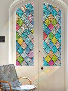 Stained Glass Window Film: Rainbow Holographic Window Privacy Film Decorative UV Sun Blocking Static Cling Window Covering Film For Home Bathroom - Multicolor - View 5