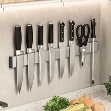 1pc Magnetic Knife Holder For Wall -No Drilling Magnetic Knife Bar With Hooks -304 Stainless Steel Knife Magnetic Strip -Magnetic Utensil Holder -Kitchen Utensil Hanger-Kitchen Organizer