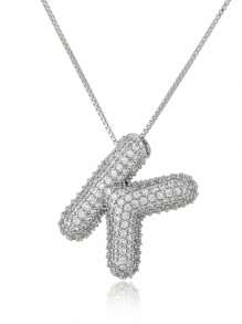 Charm Necklace With Zirconia Pendant Letter Decoration Gold And Silver Plated Necklace Jewelry, Gifts - 銀色 - 查看 9