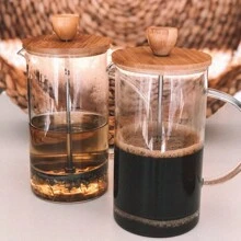Cafeteira French Press com Tampa de Vidro e Bambu 600ml Premium,
