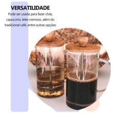 Cafeteira French Press com Tampa de Vidro e Bambu 600ml Premium,