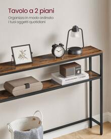 VASAGLE Tavolo Consolle, 20 x 100 x 80 cm, Tavolino Stretto, Tavolo da Ingresso Moderno con 2 Ripiani, Per Soggiorno, Camera da Letto, Grigio Antracite e Nero Inchiostro/Marrone Vintage e Nero Inchiostro/Bianco Marmo e Nero Inchiostro - Castano - Visualizzare 2