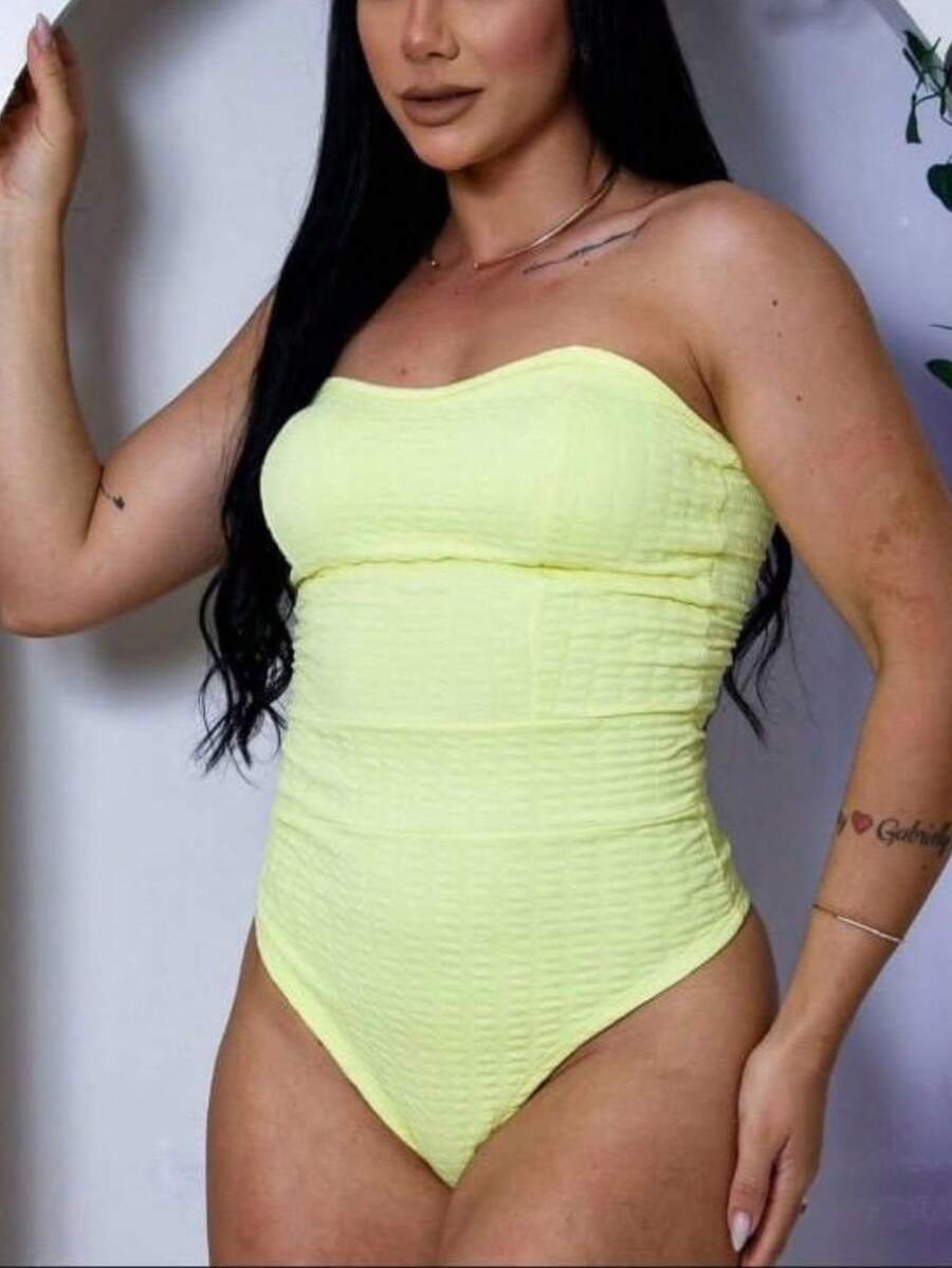 WOMEN'S STRAP-OFF CORSELET BODYSUIT - 黃色 - 查看 1