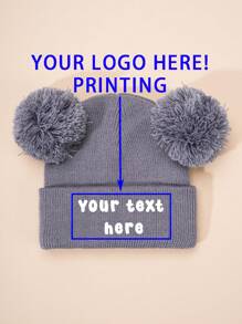 1pc Custom Printed Double Ball Baby Knit Beanie, Sun Hat For Spring Autumn Travel Beach Holiday, Halloween Back To School Winter Gift Ideas Boy Girl Valentine's Day