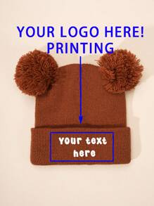 1pc Custom Printed Double Ball Baby Knit Beanie, Sun Hat For Spring Autumn Travel Beach Holiday, Halloween Back To School Winter Gift Ideas Boy Girl Valentine's Day