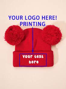 1pc Custom Printed Double Ball Baby Knit Beanie, Sun Hat For Spring Autumn Travel Beach Holiday, Halloween Back To School Winter Gift Ideas Boy Girl Valentine's Day