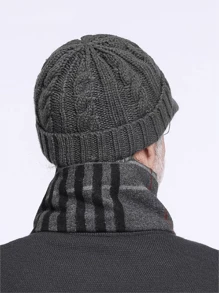 Men Knit Hat, Warm Thermal Lined Short Brim Ear Protection Beanie Cap, Suitable For Middle-Aged And Elderly In Winter