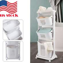 3 Tier Laundry Basket Washing Hamper Bathroom Rolling Cart Organizer Shelf Clothes Storage Bin With 4 Wheels,Laundry Hamper, Plastic Storage Basket, Double-Layer Large Dirty Clothes Hamper For Home, Bathroom Organization And Laundry Basket. - 白色帶輪 - 查看 3