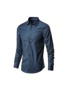 Wardrobe Essential: Men's White Dress Shirt - Long Sleeve, Button Down And Slim Fit - 藏蓝色 - 查看 1