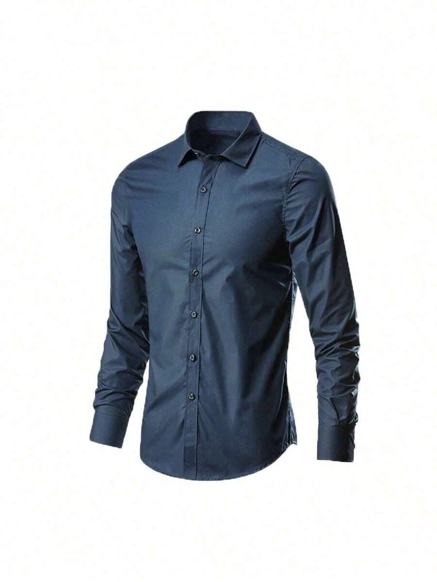Wardrobe Essential: Men's White Dress Shirt - Long Sleeve, Button Down And Slim Fit - 藏蓝色 - 查看 1