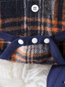 2pcs/Set Baby Boy Contrast Color Hooded Plaid Bodysuit + Ripped Long Pants - Royal Blue - View 9