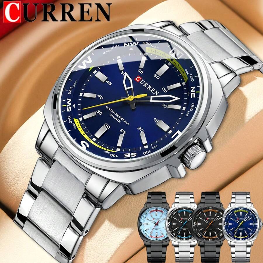 Relógio Masculino CURREN, Marca de Luxo, Militar, do Exército, Pulso à Prova d'Água, Original, Pulseira de Aço Inoxidável, Esportivo, Quartzo, Presente