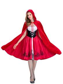 1 pièce Cape du Petit Chaperon Rouge, Châle de Reine de Château, Costume de Jeu de Vampire d'Halloween, Accessoire Costume Cape Rouge (2 Tailles) - Rouge - Voir 7