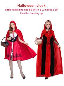 1 pièce Cape du Petit Chaperon Rouge, Châle de Reine de Château, Costume de Jeu de Vampire d'Halloween, Accessoire Costume Cape Rouge (2 Tailles) - Rouge - Voir 1