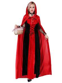 1 pièce Cape du Petit Chaperon Rouge, Châle de Reine de Château, Costume de Jeu de Vampire d'Halloween, Accessoire Costume Cape Rouge (2 Tailles) - Rouge - Voir 9