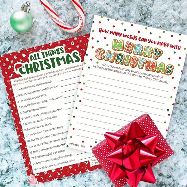1 set de 20 juegos de fiesta de Navidad - Juegos de trivia y acertijos de palabras basados en papel