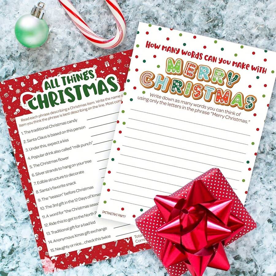 1 Set Of 20 Christmas Party Games - Paper Based Trivia And Word Puzzle Games - Multicolor - View 1