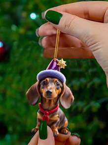 Christmas Decoration 5pcs Acrylic Flat Cute Dog Christmas Tree Ornaments & Pendants, Car Interior Decorations - Multicolor - View 13