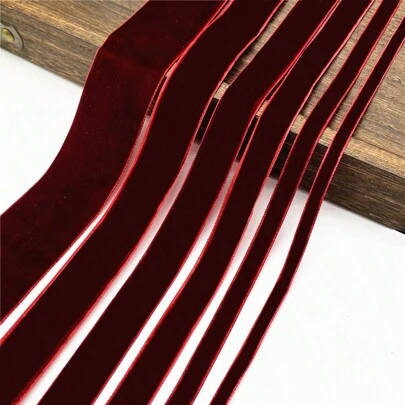 6-38mm Dark Red Color Single Sided Velvet Ribbon Christmas Ribbon Jewelry Display Packaging Flower Gift Packaging Bow DIY Party Decoration Valentines