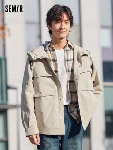 SEMIR 男士春季简约纯色通勤夹克，户外工作服风格 - 卡其色 - 查看 2