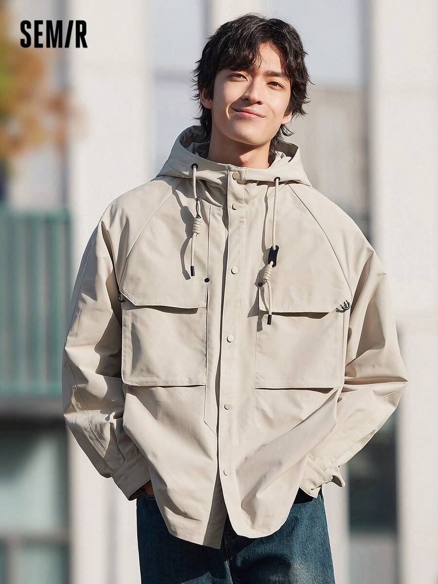 SEMIR 男士春季简约纯色通勤夹克，户外工作服风格 - 卡其色 - 查看 1
