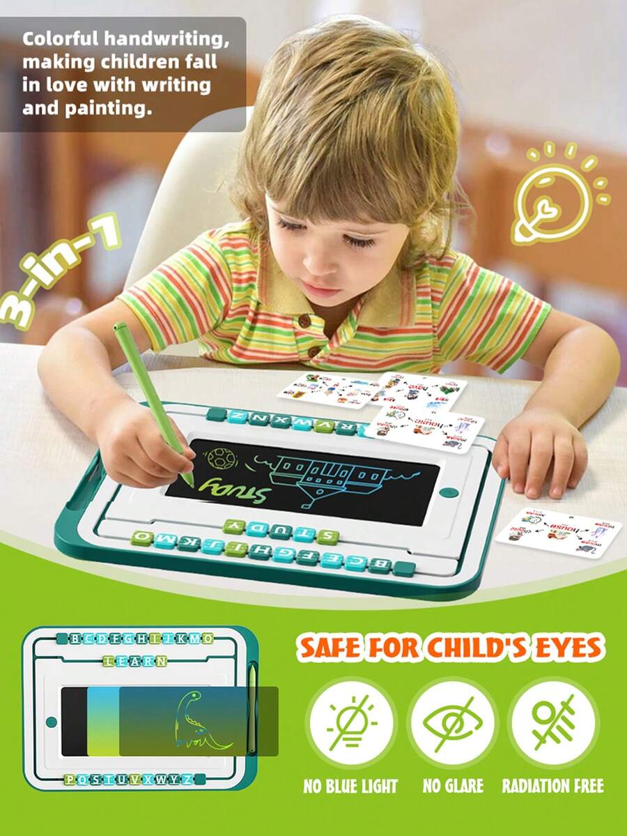 Bảng vẽ đa năng 3 trong 1, xóa một lần nhấp, chữ viết tay nhiều màu, có trò chơi xếp hình, bộ đồ chơi giáo dục luyện tập kết hợp từ tiếng Anh, bảng vẽ Graffiti có thể xóa được, thích hợp cho trẻ em trên 3 tuổi, quà tặng Giáng sinh và sinh nhật - Nhiều màu - Xem 1