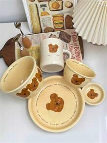 1 件卡通 Emo 愤怒熊单柄碗，6 英寸/610 毫升，可爱陶瓷单耳汤碗，家用，搪瓷餐具套装，餐垫，单人礼盒，圣诞礼物，学校用品 - emo熊-單耳碗 - 查看 7