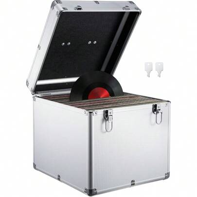 Youyijia Record Storage Box 12" Vinyl LP Storage Box Case Aluminum Portable Lockable DJ Flight Carry Case For Collecting Valuable Album Holds 100pcs Albums (Black)