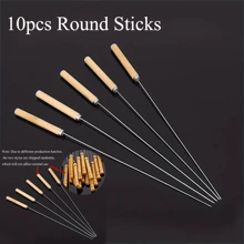 10pcs, Barbecue Skewers, Stainless Steel Skewers For BBQ, Multifunctional Metal BBQ Skewers, Grilling Stainless Steel Skewers, Barbecue Skewers With Wooden Handle, BBQ Needle Sticks, Outdoor Cooking, BBQ Supplies,