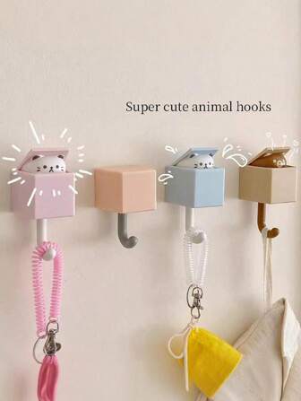 1 Pc New Cartoon Cute Creative Cat Design Seamless Wall Hook,For Bedroom, Living Room And Kitchen Decorative Hangers,Can Hang Keys, Hats, Scarves, Coats, Small Bags, Umbrellas,Maximum Weight Recommendation 1kg,Multifunctional Hook