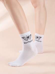 5 đôi tất cổ cao họa tiết bướm cho nam - Đen và trắng - Xem 2