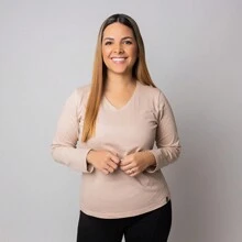 Women's Long Sleeve V-Neck T-Shirt - 巧克力棕 - 查看 2