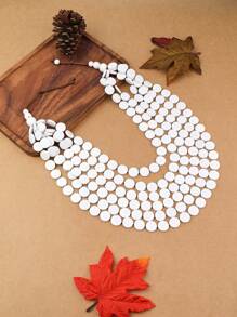 1pc Handmade Multilayer Wooden Bead Necklace, Exaggerated Bohemian Style For Party, Beach, Holiday Usage