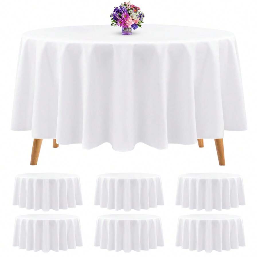 6 paquetes de mantel redondo premium de 90 pulgadas, mantel de tela de poliéster lavable a granel para bodas, fiestas, banquetes, buffets, cenas festivas