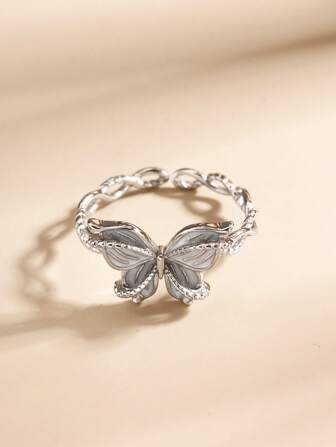1pc S925 Sterling Silver Hollow Butterfly Adjustable Open Ring, Lightweight Luxury Unique Suitable For Women Daily Wear, Gold-Plated Jewelry Gift