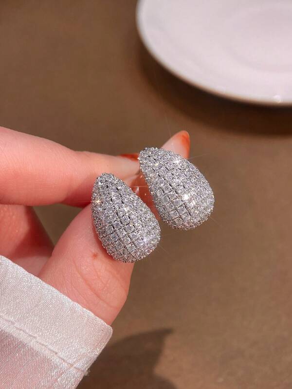 1pair Luxurious Curved Hook Zirconia Stud Earrings Ladies Jewelry For Women 925 Sterling Silver Exquisite Earrings Fine Jewelry Gifts For Girls Daily Life Dating Decor For Prom Party