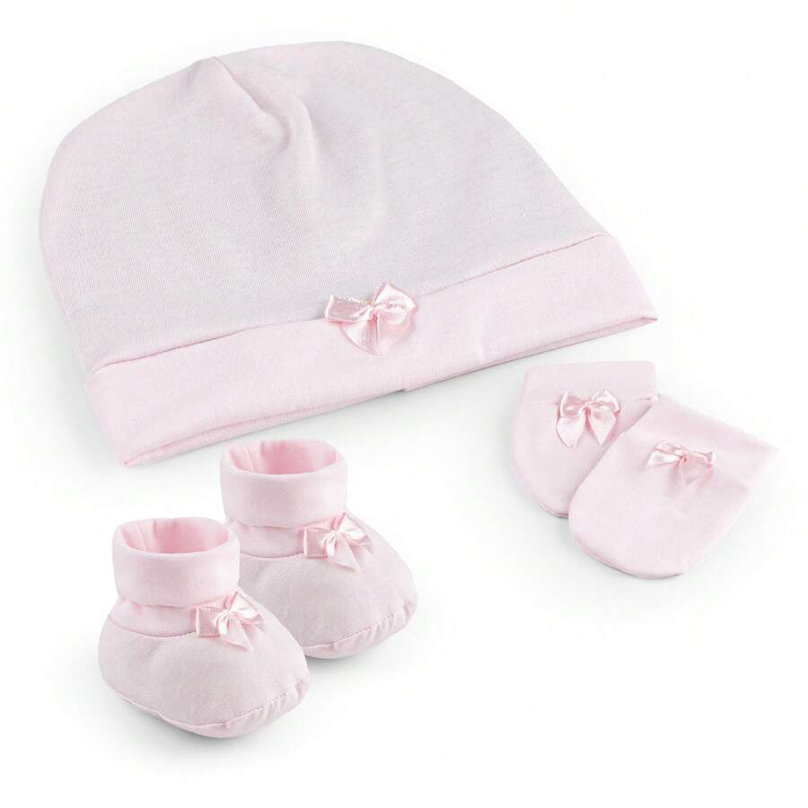 Maternity Kit For Girls And Boys, Hat, Gloves And Shoes For Newborn Babies, 100% Cotton Mesh - 淺粉色 - 查看 1
