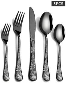 Bộ dao kéo bằng thép không gỉ 5/20 món thiết kế hình đầu lâu đen Gothic và hoa hồng, bao gồm dao ăn tối/nĩa ăn tối/thìa ăn tối/thìa tráng miệng và nĩa tráng miệng, quà tặng lý tưởng cho lễ Halloween, Ngày của người chết, Giáng sinh, Lễ tạ ơn. - màu đen - Xem 9