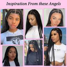 Black Knotless Box Braided Wigs For Women 36" Super Long Braided Lace Wigs Synthetic Braided Lace Front Wigs Embroidery Full Double Lace Braid Wig With Baby Hair - Black - View 9