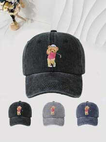 独特的高尔夫熊图案棒球帽 - 可调节、轻便的女士老爹帽