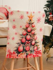 1 件/4 件/6 件圣诞椅套，亚麻双面印花座椅和靠背套，雪人，圣诞球，圣诞老人，圣诞树图案印花椅子保护套，圣诞装饰品 - 彩色 - 查看 8