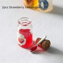 2 piezas de decoración miniatura para diorama de leche, miel, mermelada de fresa y musgo, modelo de juguete de comida a escala 1:12 para casa de muñecas, regalo de Navidad