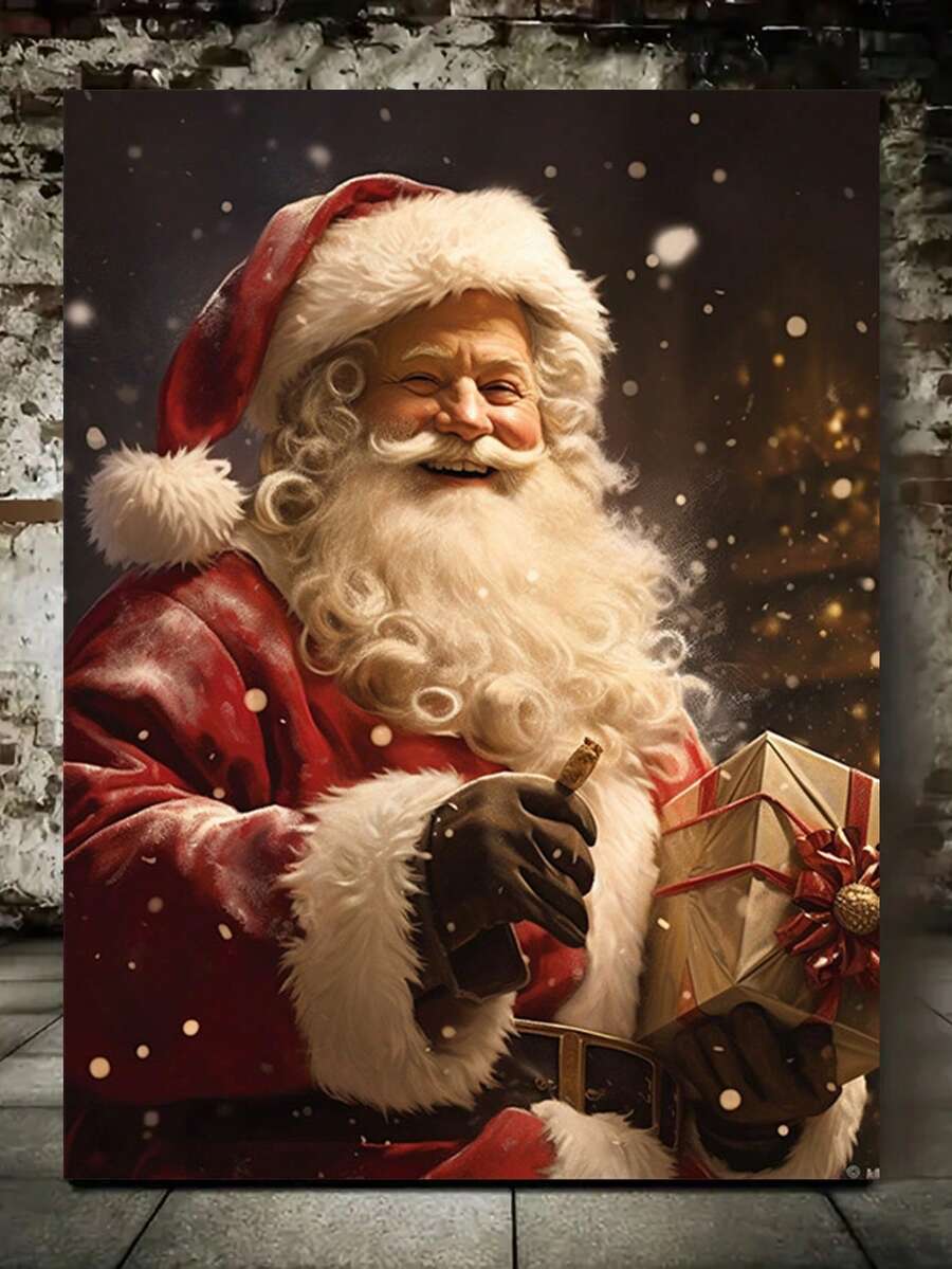 圣诞老人裱框帆布墙画 - 节日装饰，防水印刷品，适合家居装饰，非常适合圣诞节、万圣节、生日和返校 - 11.8 英寸 X 15.7 英寸壁挂 - 40*30厘米 - 查看 1
