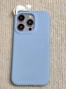 Apple Brown Korean Cute 3D Cat Simple PU Leather Phone Case Compatible With IPhone 16 15 13 14 12 11 Pro Max Soft Cover Shockproof Back Cover - Blue - View 4