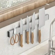 1pc Magnetic Knife Holder For Wall -No Drilling Magnetic Knife Bar With Hooks -304 Stainless Steel Knife Magnetic Strip -Magnetic Utensil Holder -Kitchen Utensil Hanger-Kitchen Organizer